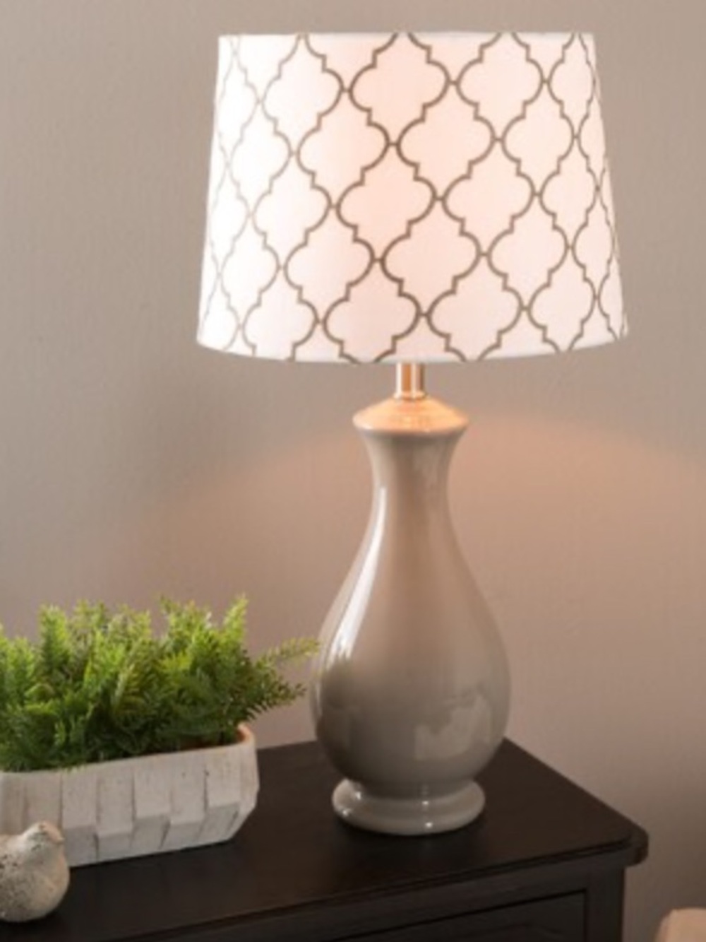 allen + roth 9-in x 13-in White with gray embroidery Fabric Drum Lamp Shade